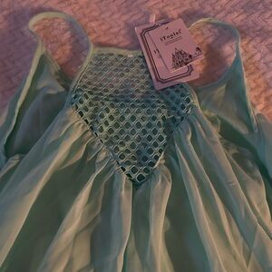Vintage Mint Green Sleeveless Top with Mesh